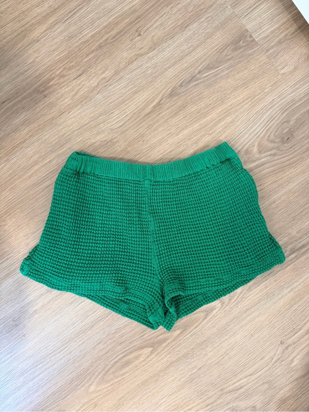 Free People Green Waffle Knit High Waist Shorts